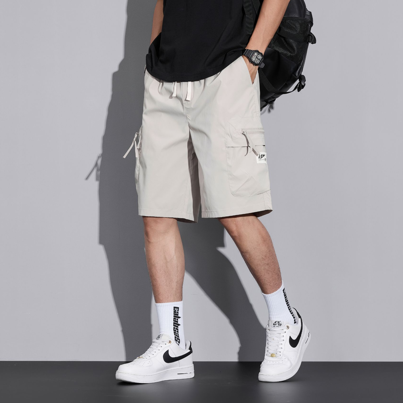 男字母速干短裤透气运动裤男夏季直筒裤子中裤外穿