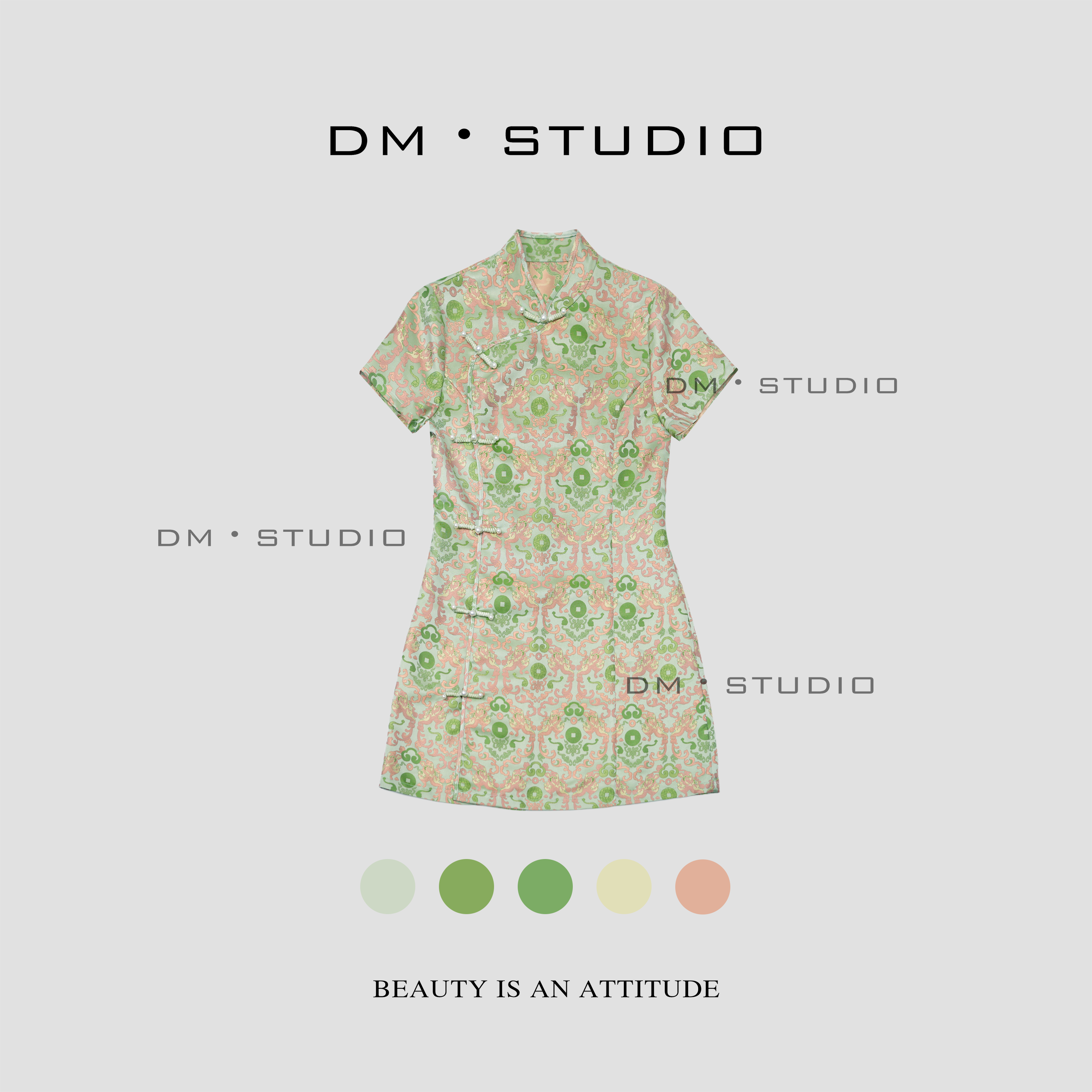 DEDM•STUDIODM/新中式轻奢气质斜襟盘扣真丝旗袍款连衣裙 33-226