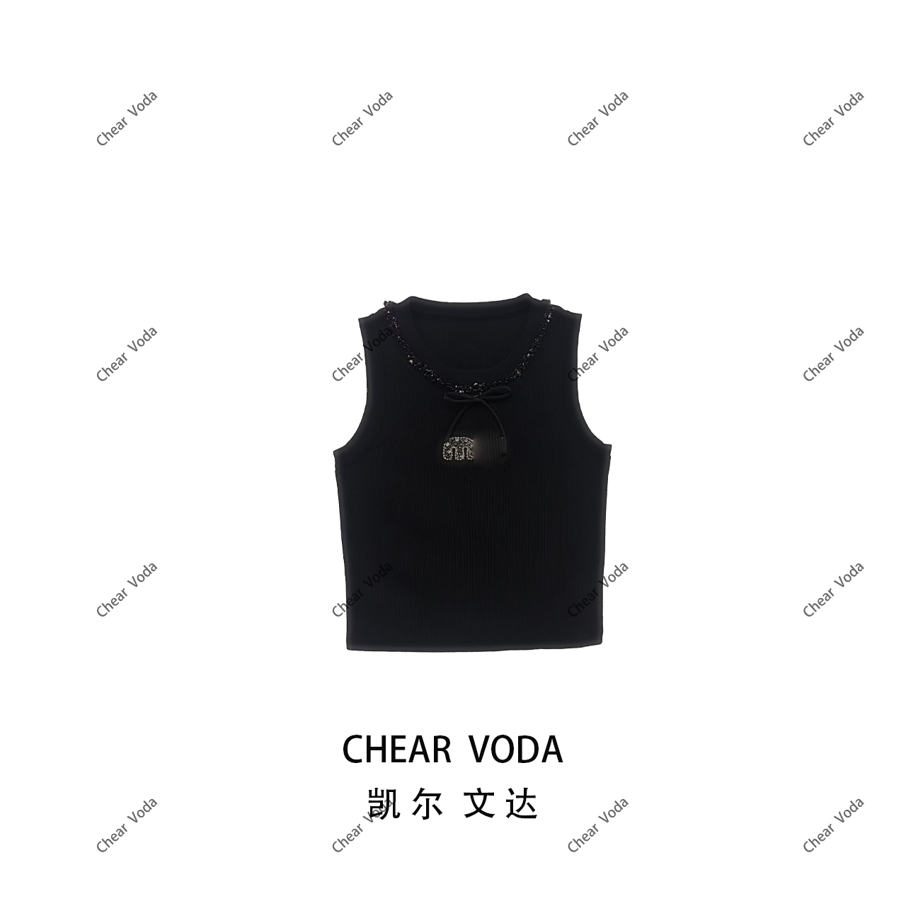 5243时尚百搭立体烫钻背心通勤无袖背心