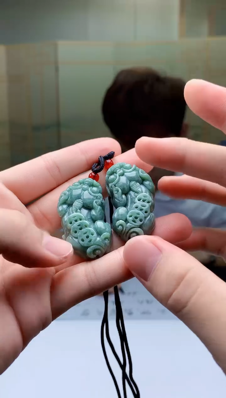【闪购商品】翡翠颈饰未镶嵌4868bb-jj挂件一对5