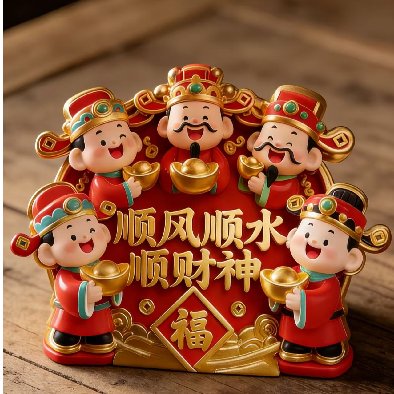 顺风顺水顺财神新年摆台桌面摆件装饰画寓意好喜庆背景墙挂画