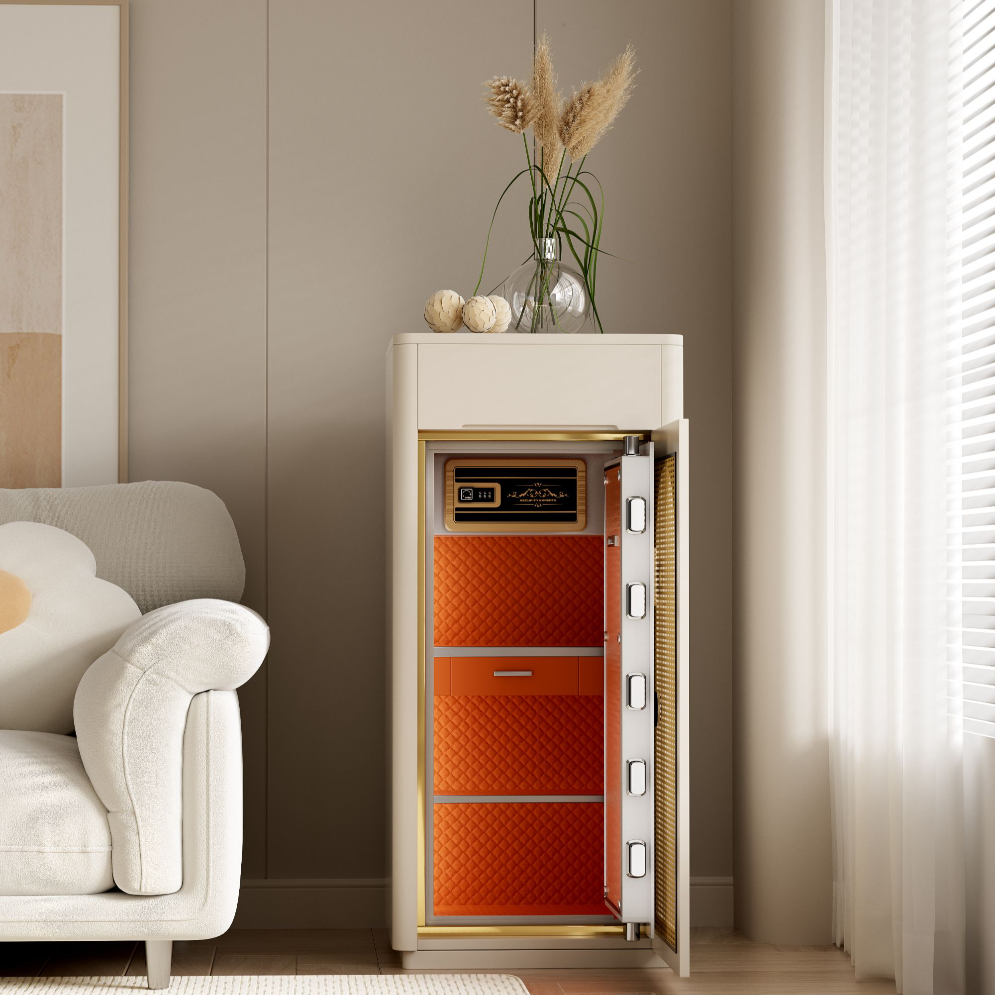 保险柜家用大容量奶油风保管箱远程智控智能保险柜防盗隐藏保险箱