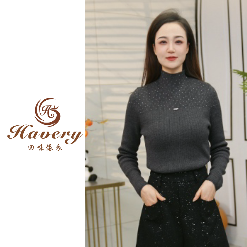 H5423553回【加绒加厚烫钻高定气质显瘦】2025秋冬时尚显瘦针织衫