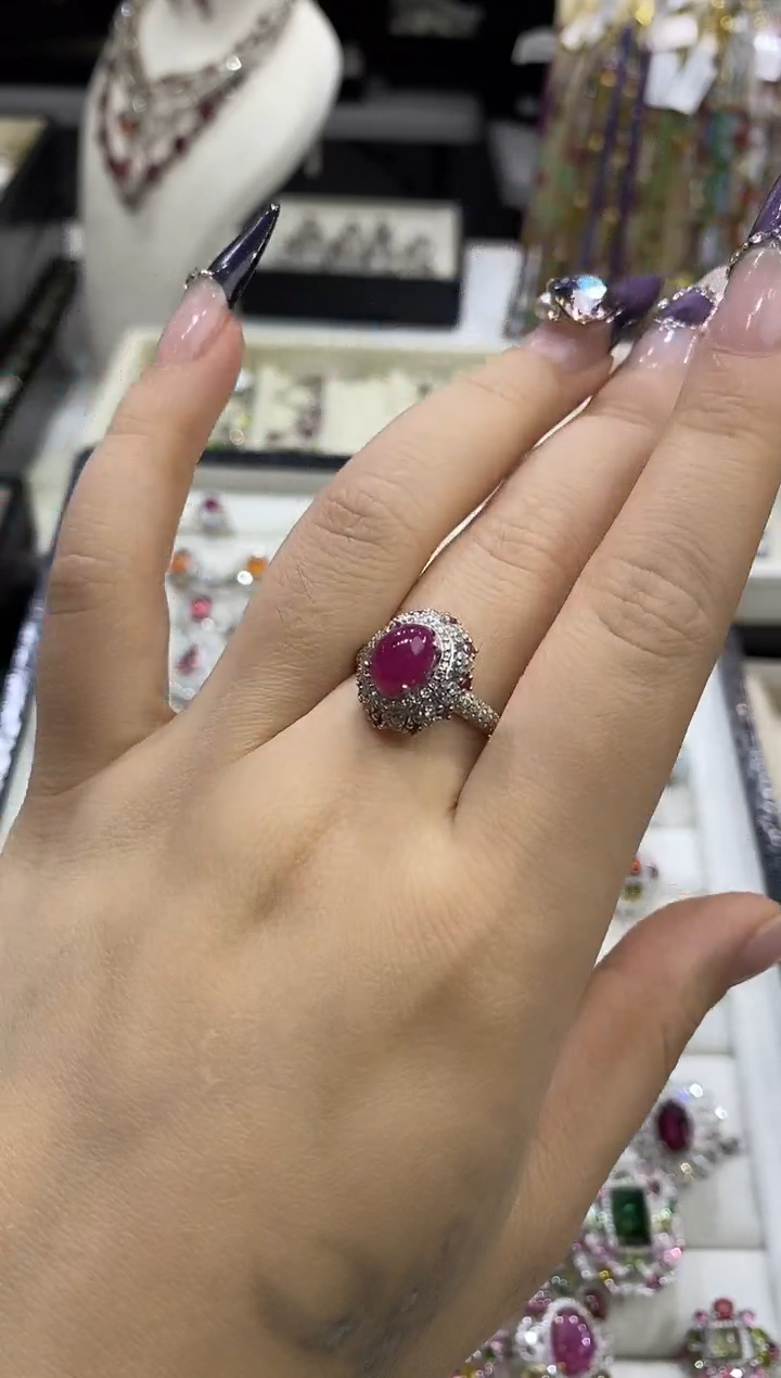 银S925镶嵌戒指定制红宝石楚楚珠宝中古甄选不退换
