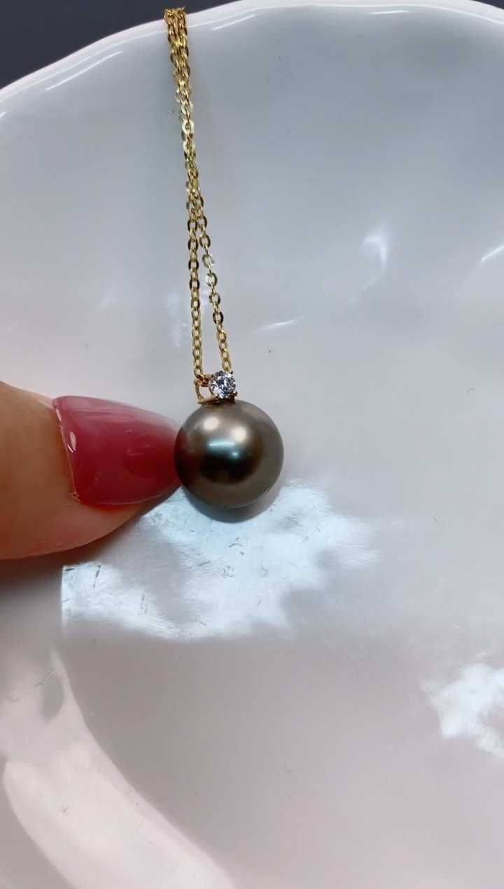 【闪购商品】海水珍珠吊坠(赠链)18K金镶嵌11-12大溪地黑珍珠吊坠