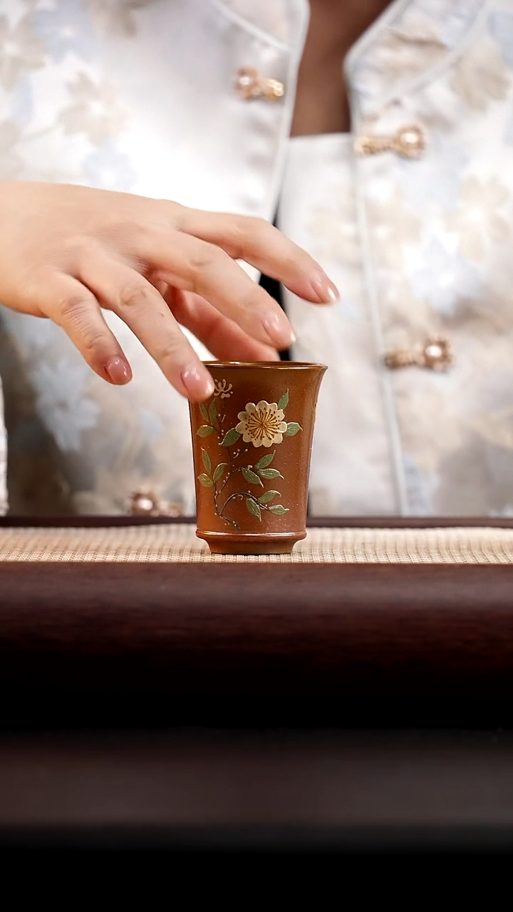 茶杯紫砂柴烧花开闻香杯