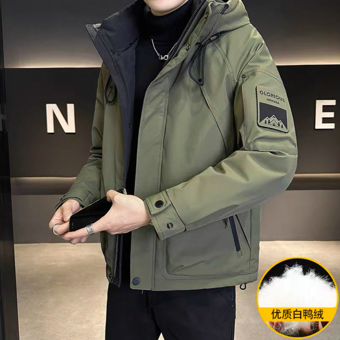 【新国标】白鸭绒羽绒服男士冬季户外防风防水羽绒服198