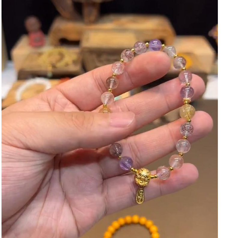 单圈超七水晶手串搭配猫咪纳福牌子吊坠手链F6198多样性发一