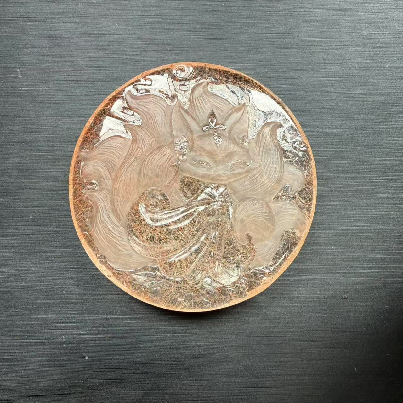 天然水晶 红发晶九尾狐公主吊坠 手工雕刻 古法精雕