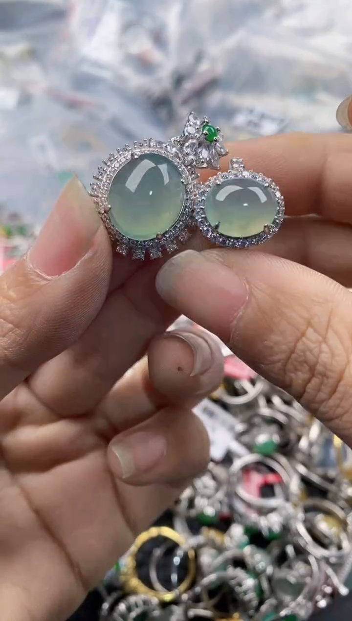 银S925镶嵌戒指翡翠999---10