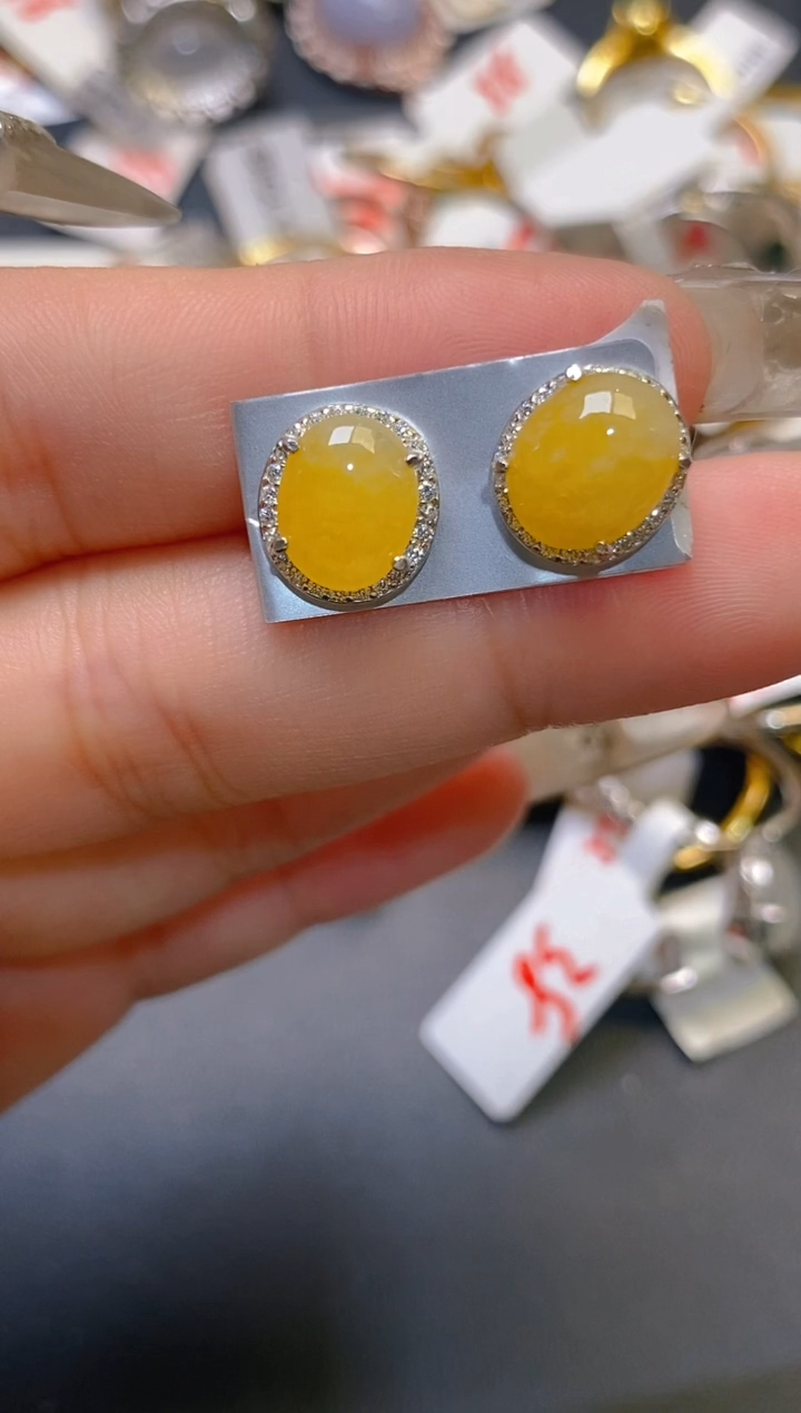 【闪购商品】翡翠耳饰银S925镶嵌天然A货翡翠1