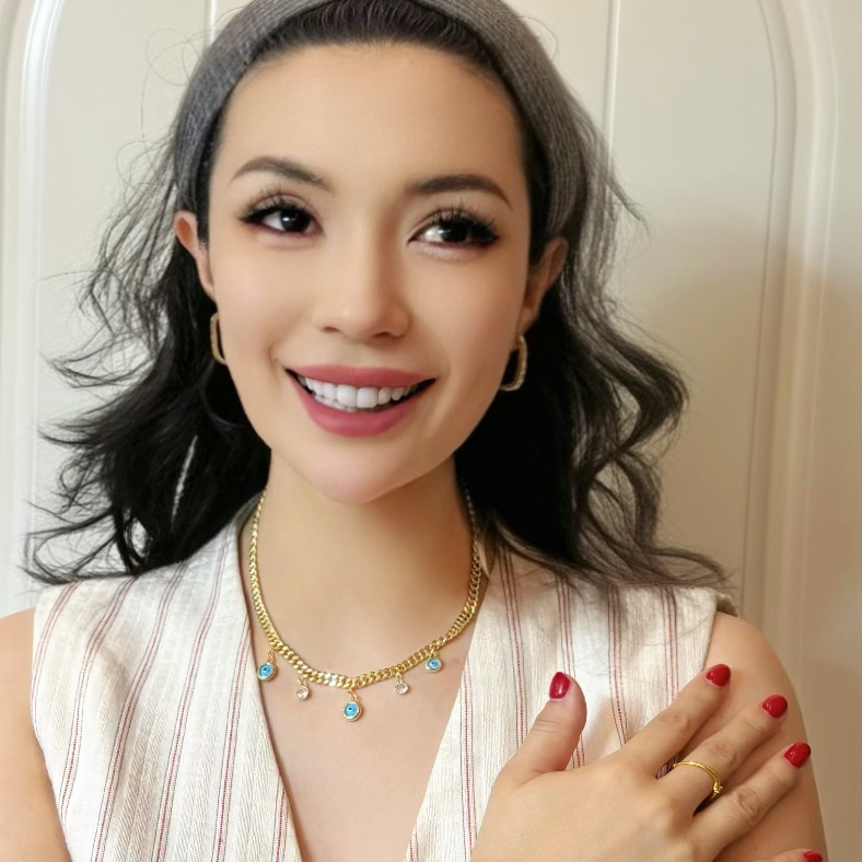 铜合金项链 个性款蓝眼睛项链