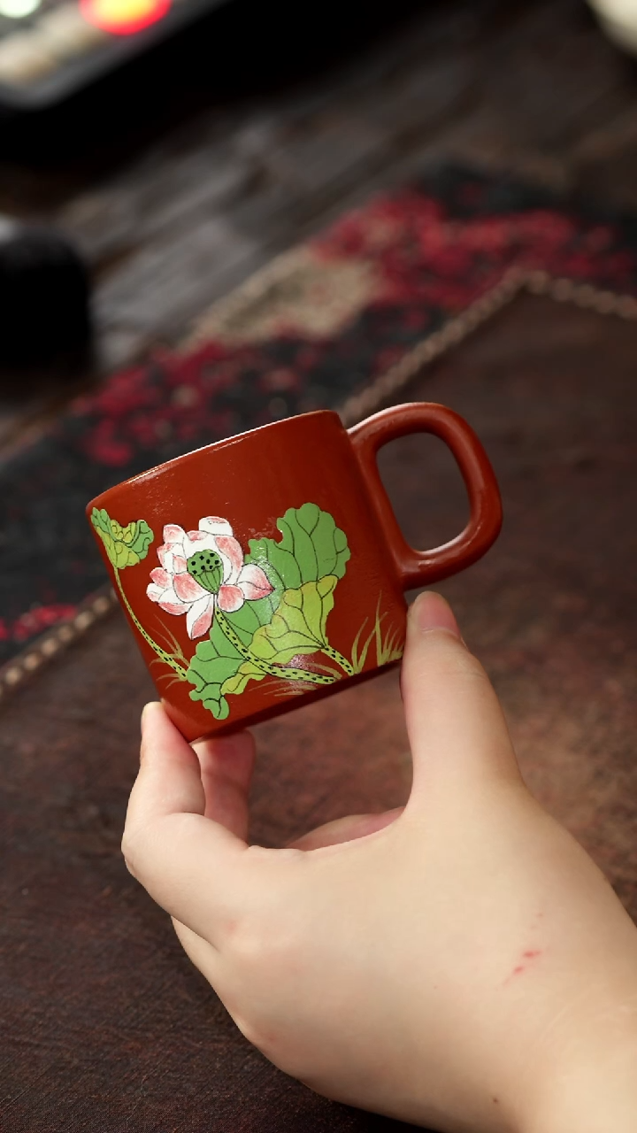 茶杯紫砂福利紫砂荷花手把