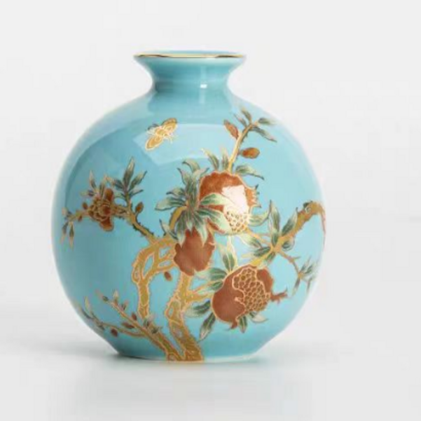 石榴花小花瓶茶道摆件