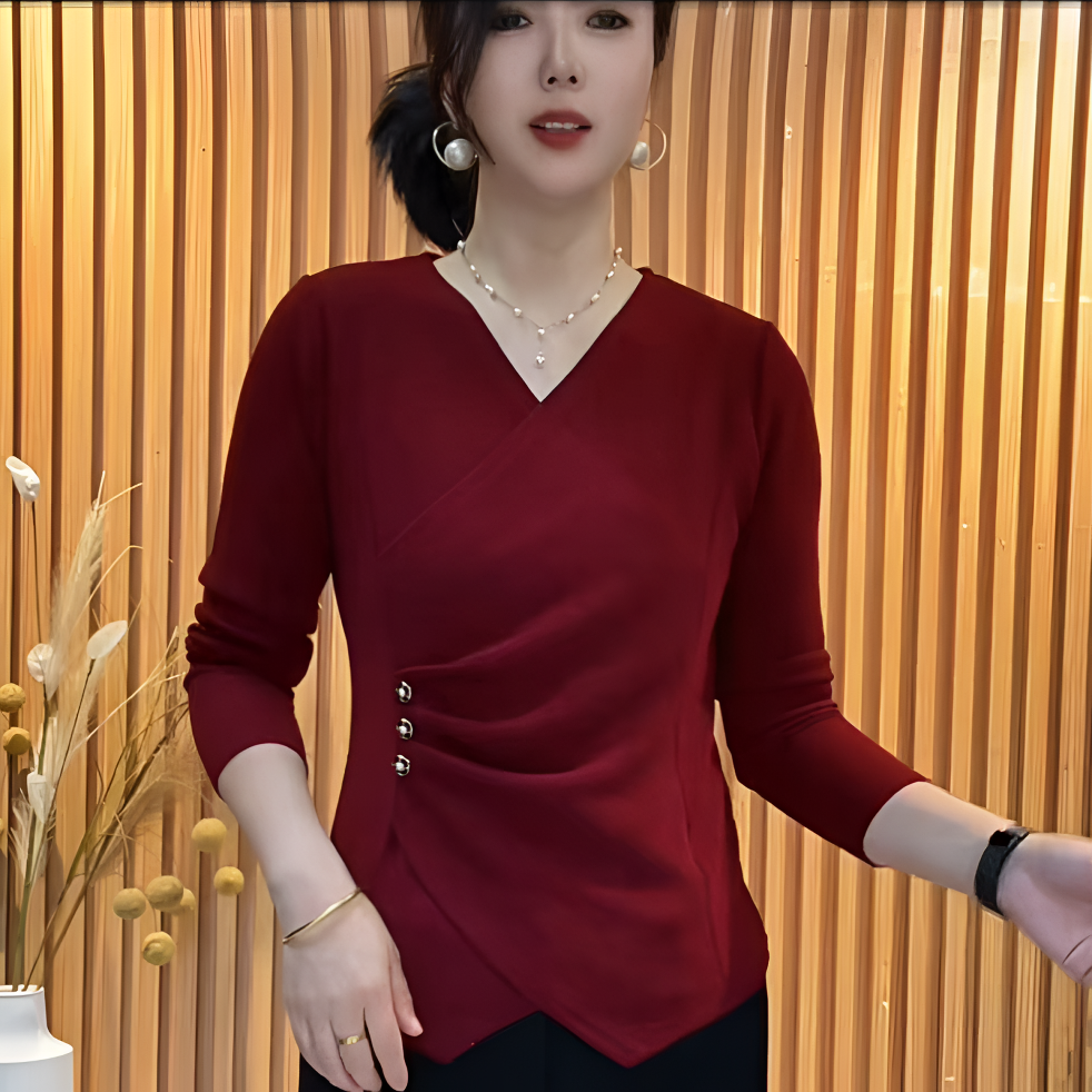 2025新款长袖交叉V领修身时尚纯色百搭洋气女神打底上衣小衫#0214