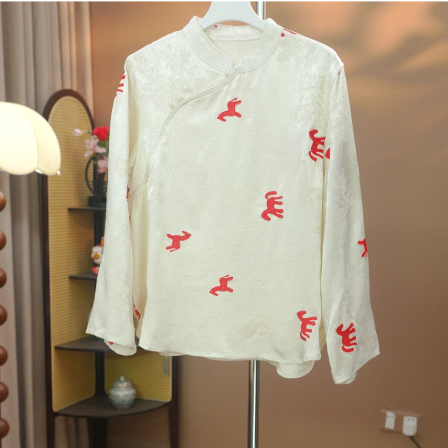 《小马 衬衫》新款新中式打底衫重工气质暗纹提花国风显瘦衬衣