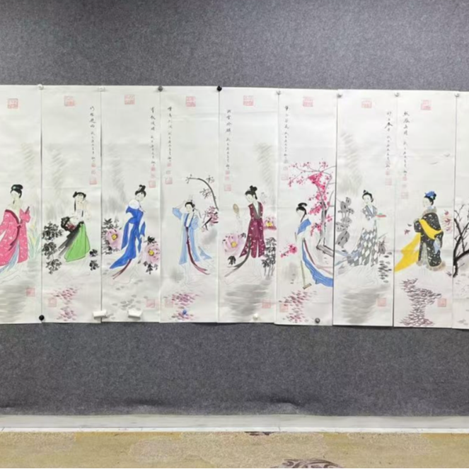 李新社人物条屏十二钗人物画