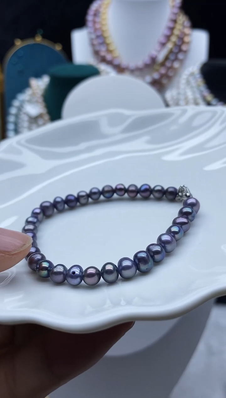 淡水珍珠手绳银S925镶嵌珍珠手链