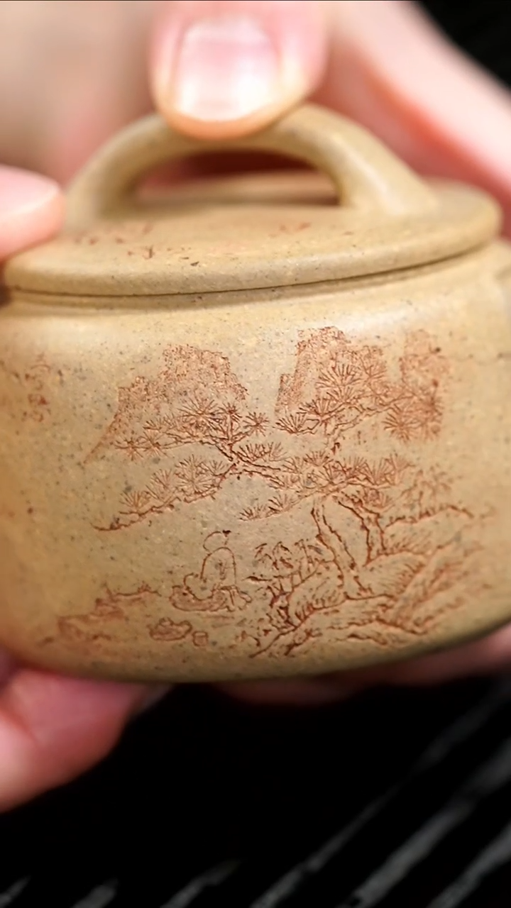 【闪购商品】紫砂茶壶10-半手梨皮本绿山水一号汉瓦130cc