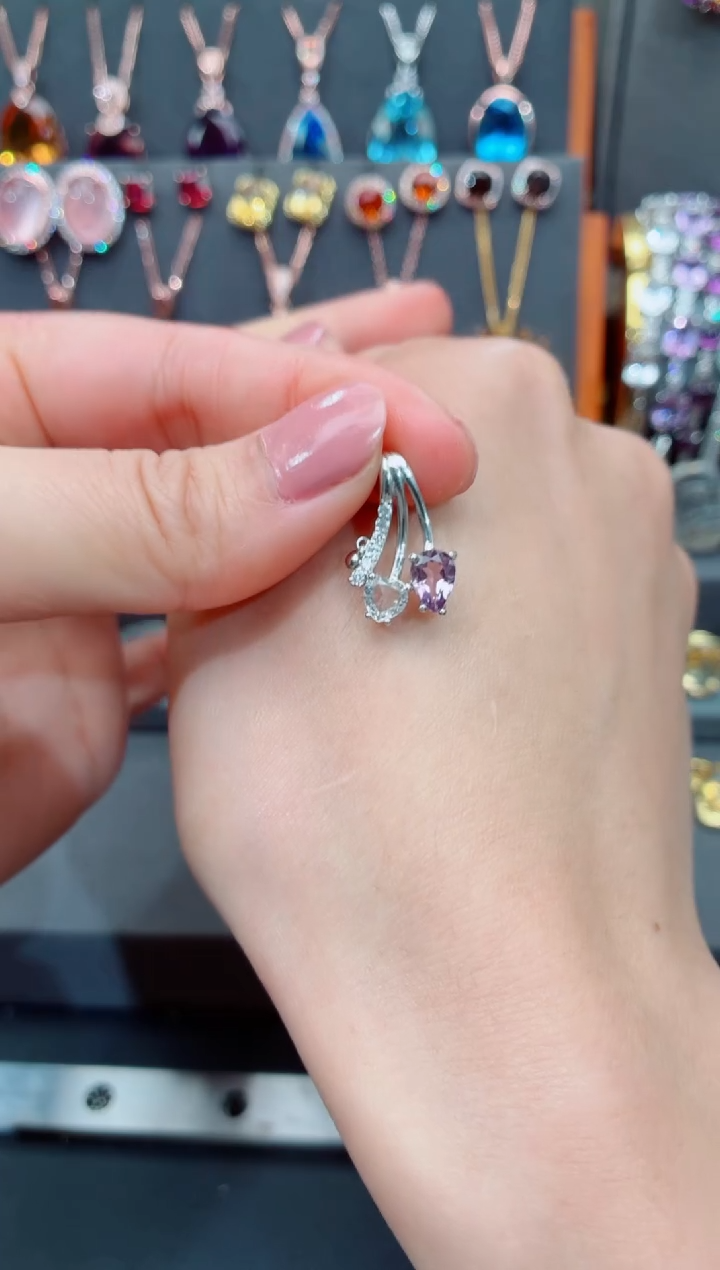 吊坠(不含链)银S925镶嵌水晶水晶吊坠