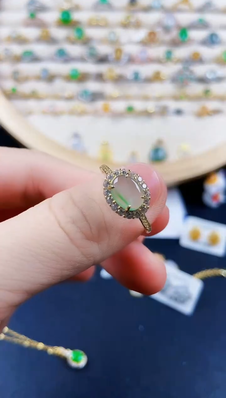 翡翠戒指银S925镶嵌456879