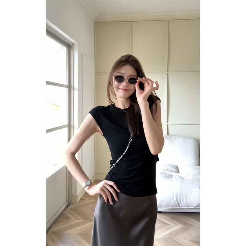 48H【心机露背t】加长后纽结系带显瘦设计感露背性感修身t恤 SU254