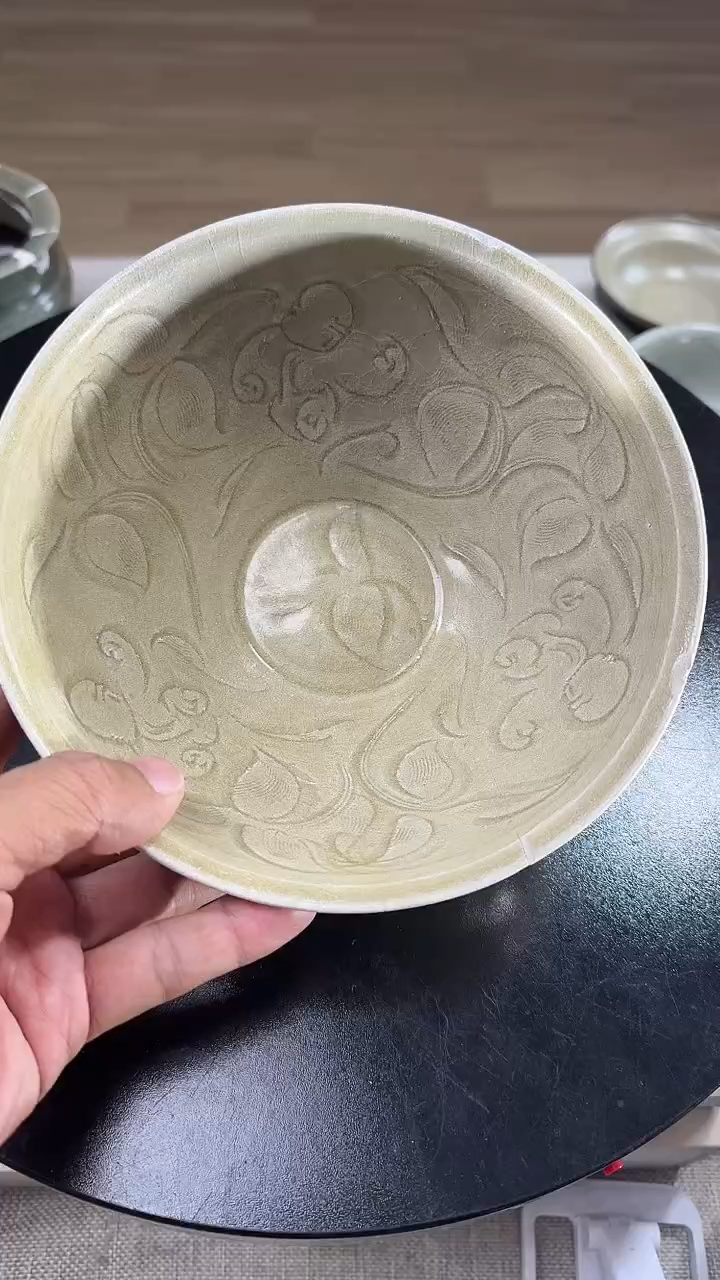 摆件陶大*龙泉青瓷娃娃碗有线磕