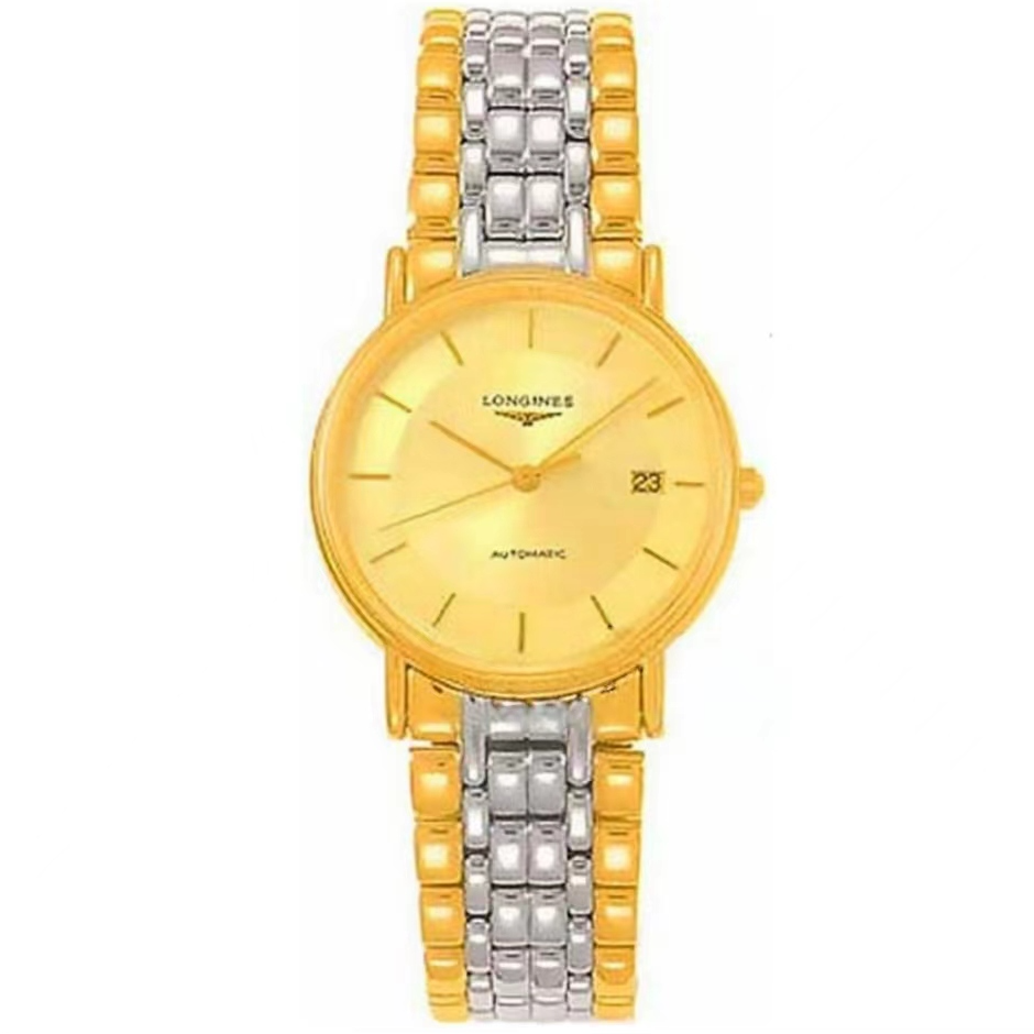 99新 Longines/浪琴 单表瑰丽男表/34.5表径背透自动机械/金色盘/