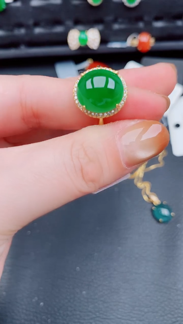 【闪购商品】翡翠戒指银S925镶嵌天然a货翡翠512