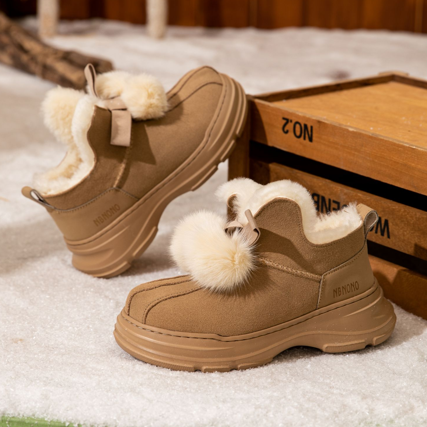 女款羊毛雪地靴一脚蹬保暖棉鞋时尚低帮短靴百搭女靴兔毛靴子