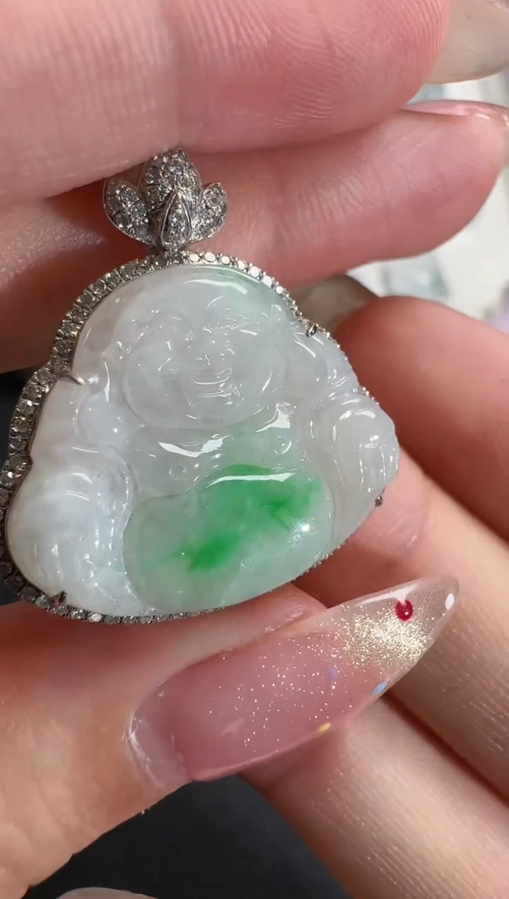 【闪购商品】翡翠吊坠(不含链)18K金镶嵌【源头工厂】钻石镶嵌