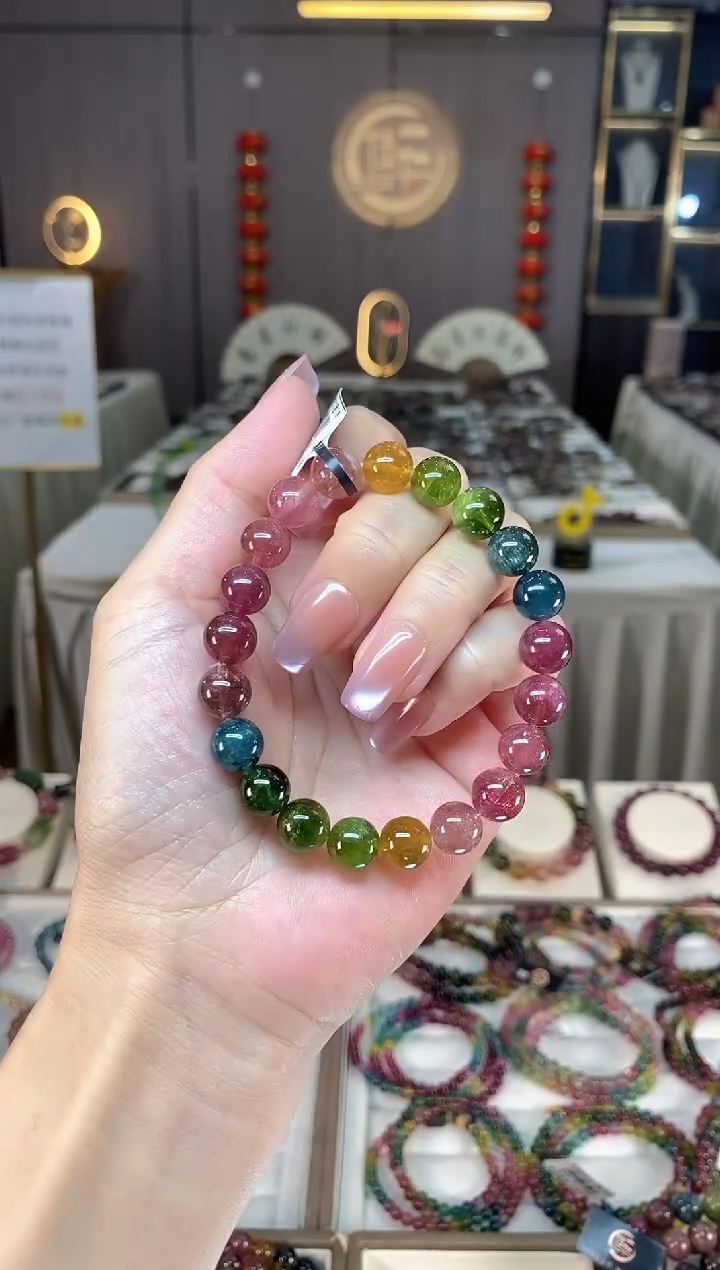 未镶嵌冰透体老矿碧玺色标单圈手串9mm+碧玺hon多样性发一条