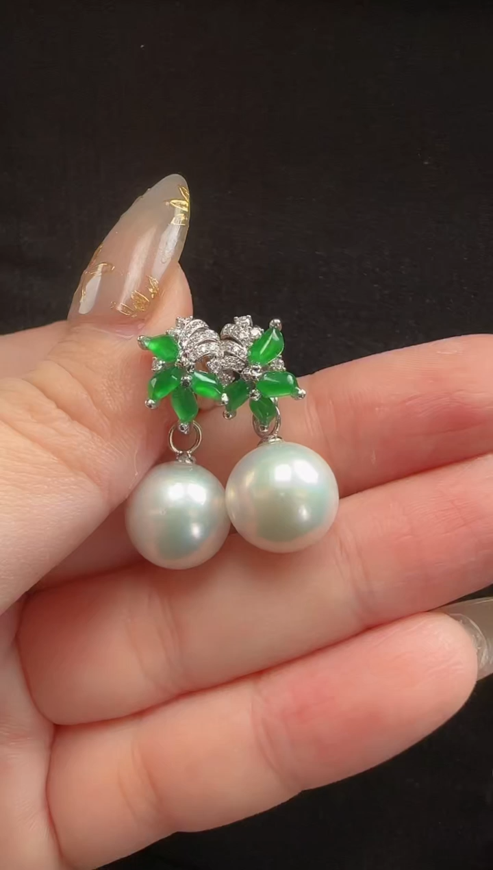 【闪购商品】翡翠耳饰18K金镶嵌018随形一对