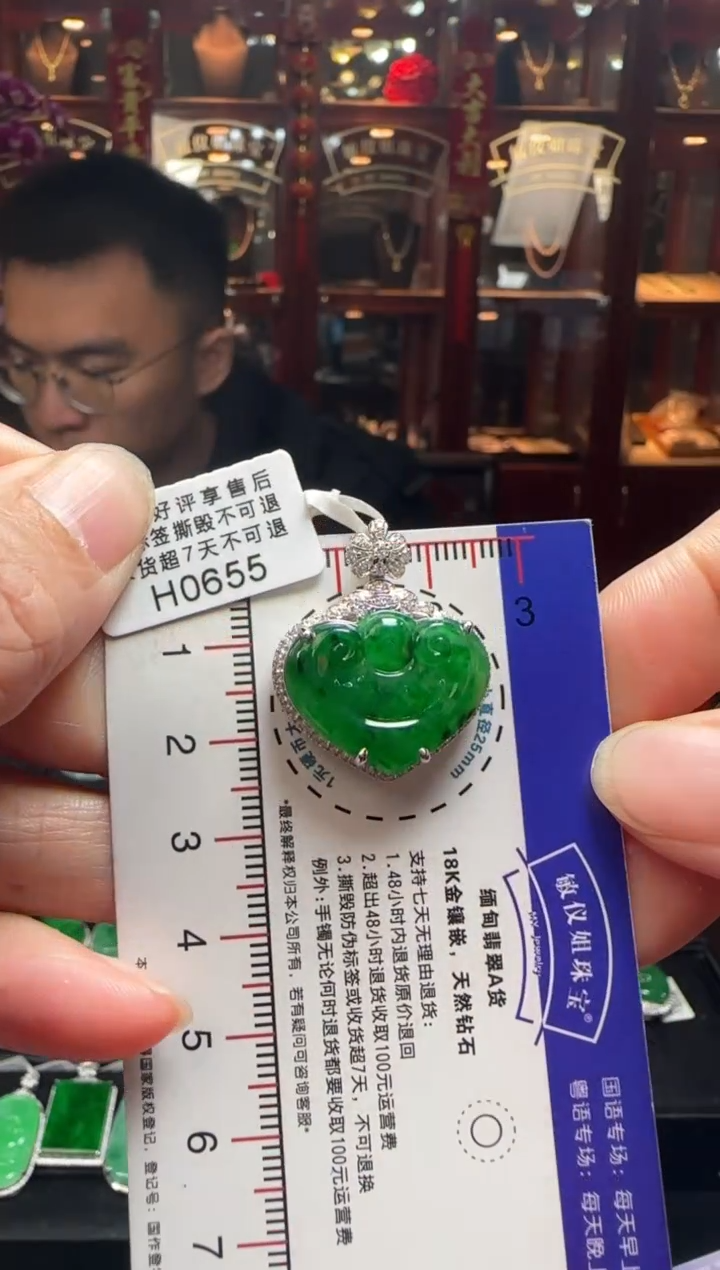 【闪购商品】翡翠颈饰18K金镶嵌H0655绿心型如意