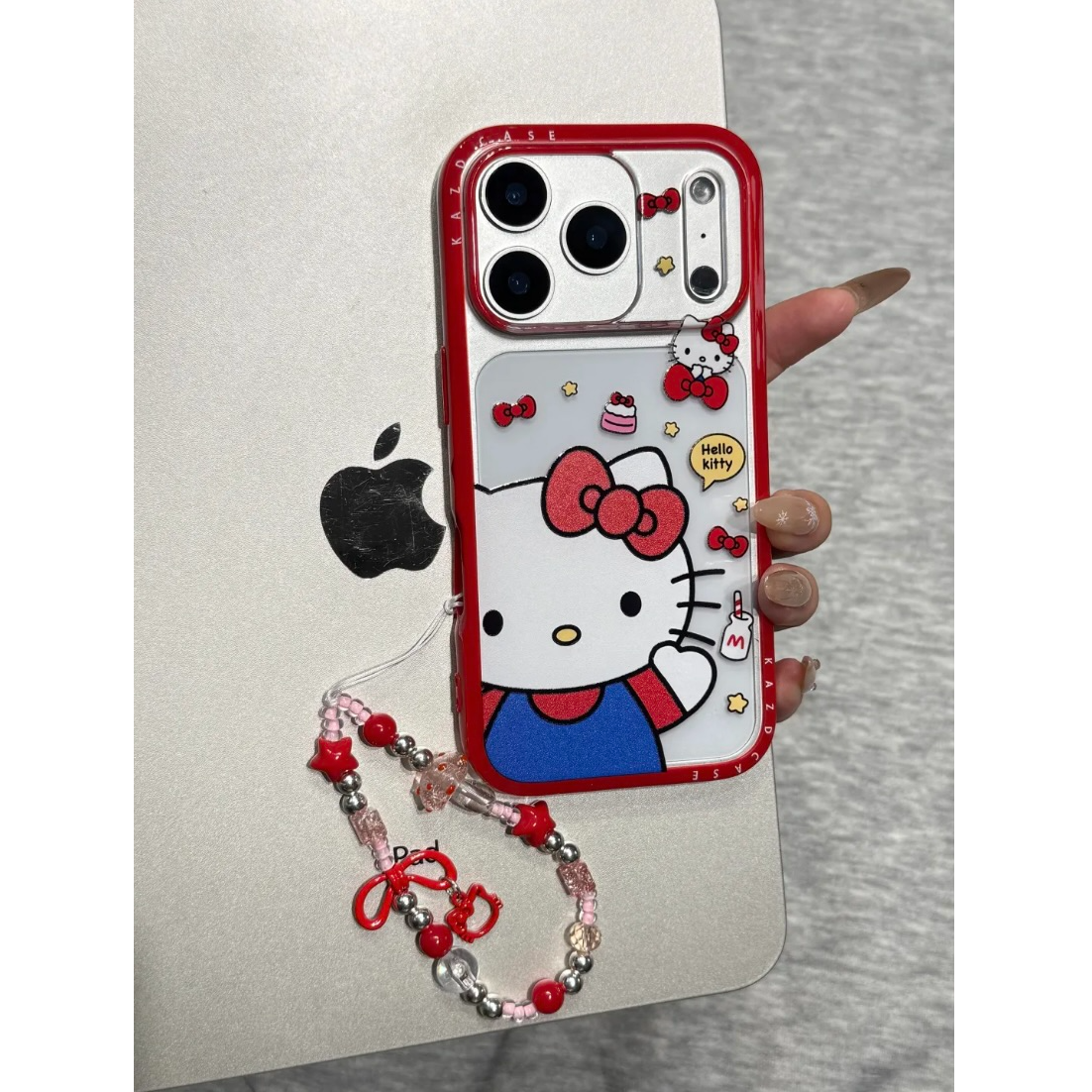 ins透明打招呼红蝴蝶结Kitty手机壳适用iPhone17promax挂件可爱
