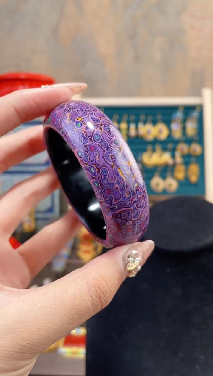 【闪购商品】非遗犀皮漆精品镯子紫色宽55