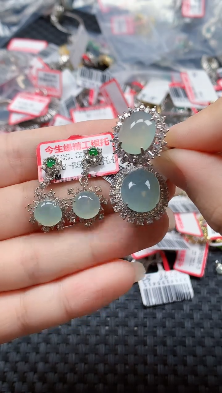 银S925镶嵌戒指翡翠天然A货缅甸翡翠