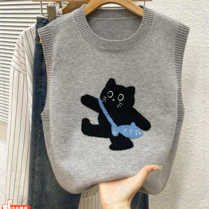 叠穿圆领毛衣马甲背心女内搭2025秋冬季新款宽松外穿短款针织坎肩