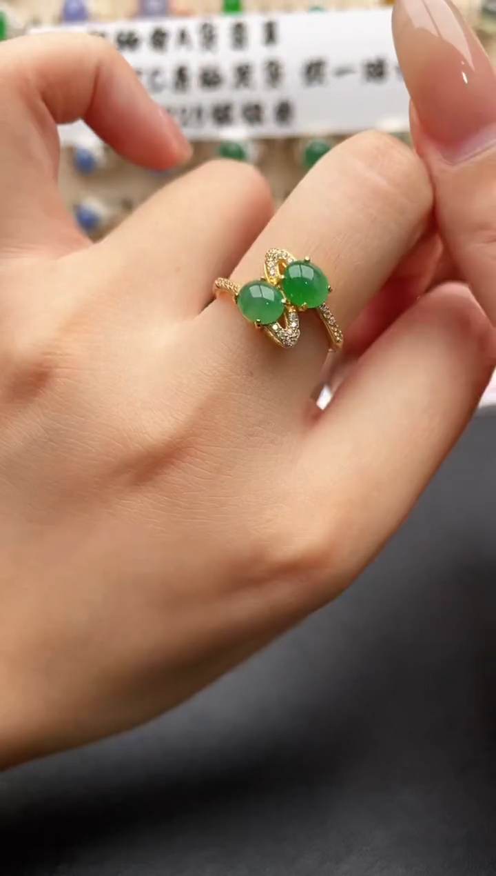 银S925镶嵌戒指翡翠一物一证一礼盒