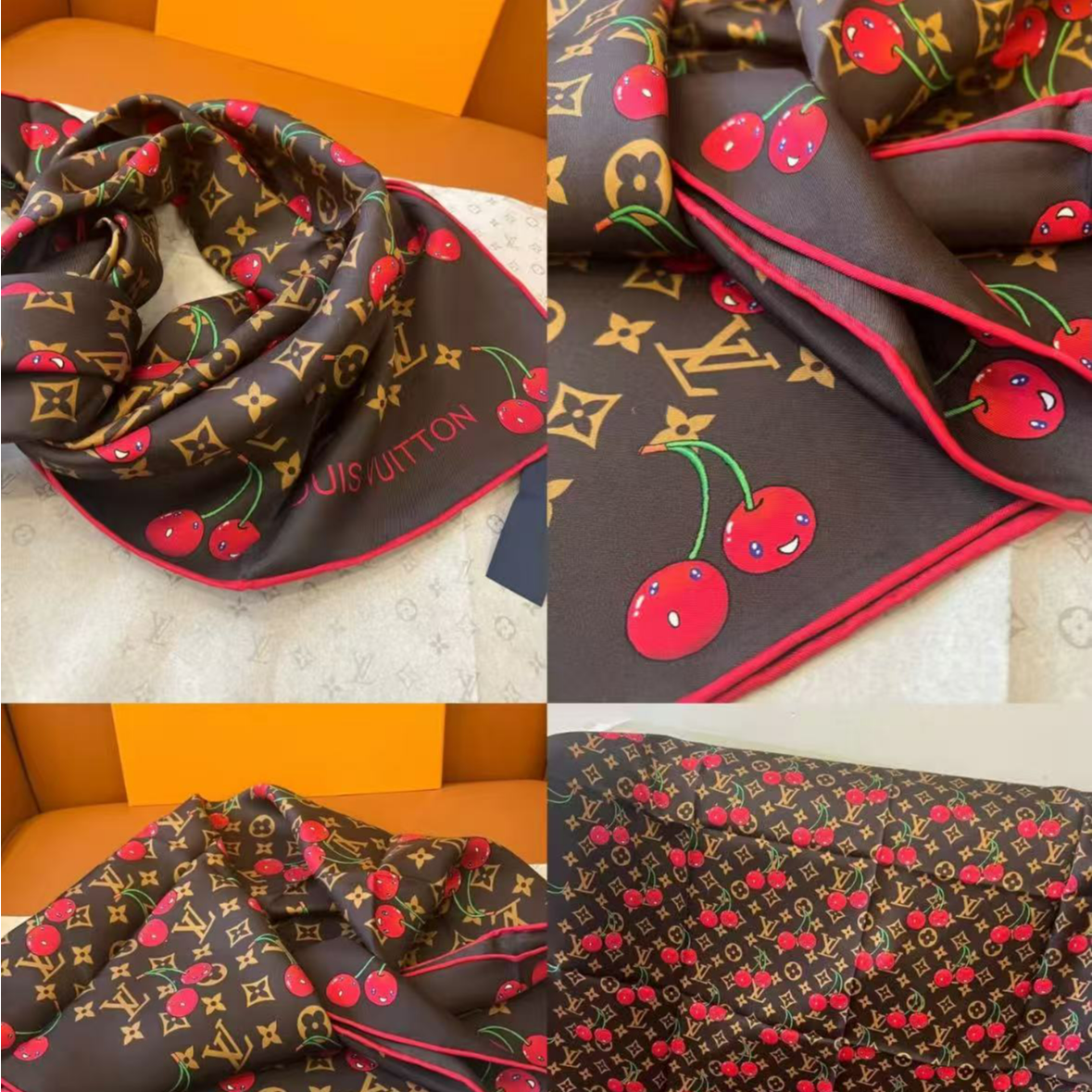 未使用 LouisVuitton/路易威登 村上隆联名款樱桃系列丝巾