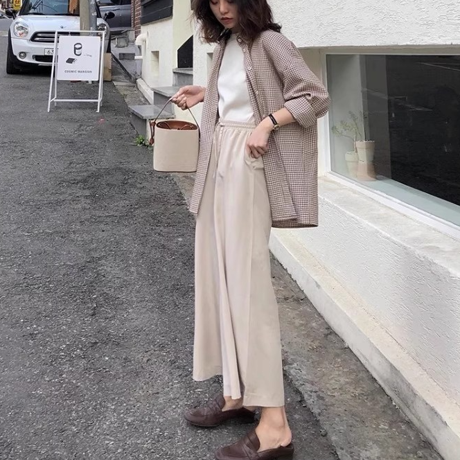 小个子专属 九分阔腿显瘦高腰休闲裤宽松宽腿女裤