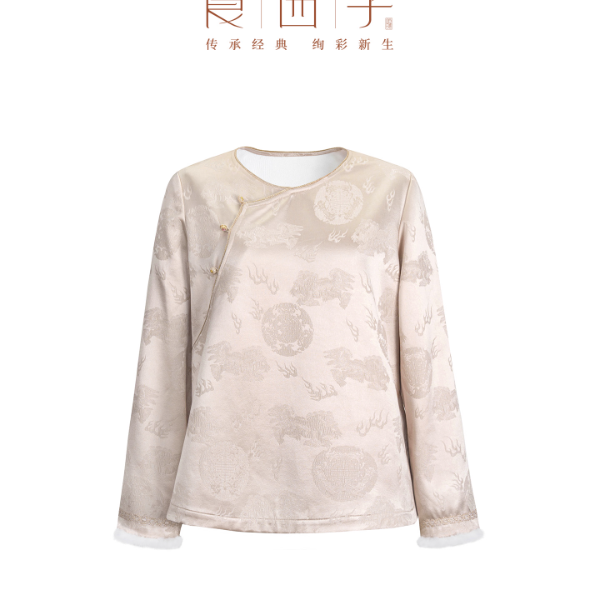 莨西子【虞兮】新中式改良斜襟圆领保暖气质衬衫宽松百搭秋冬新款