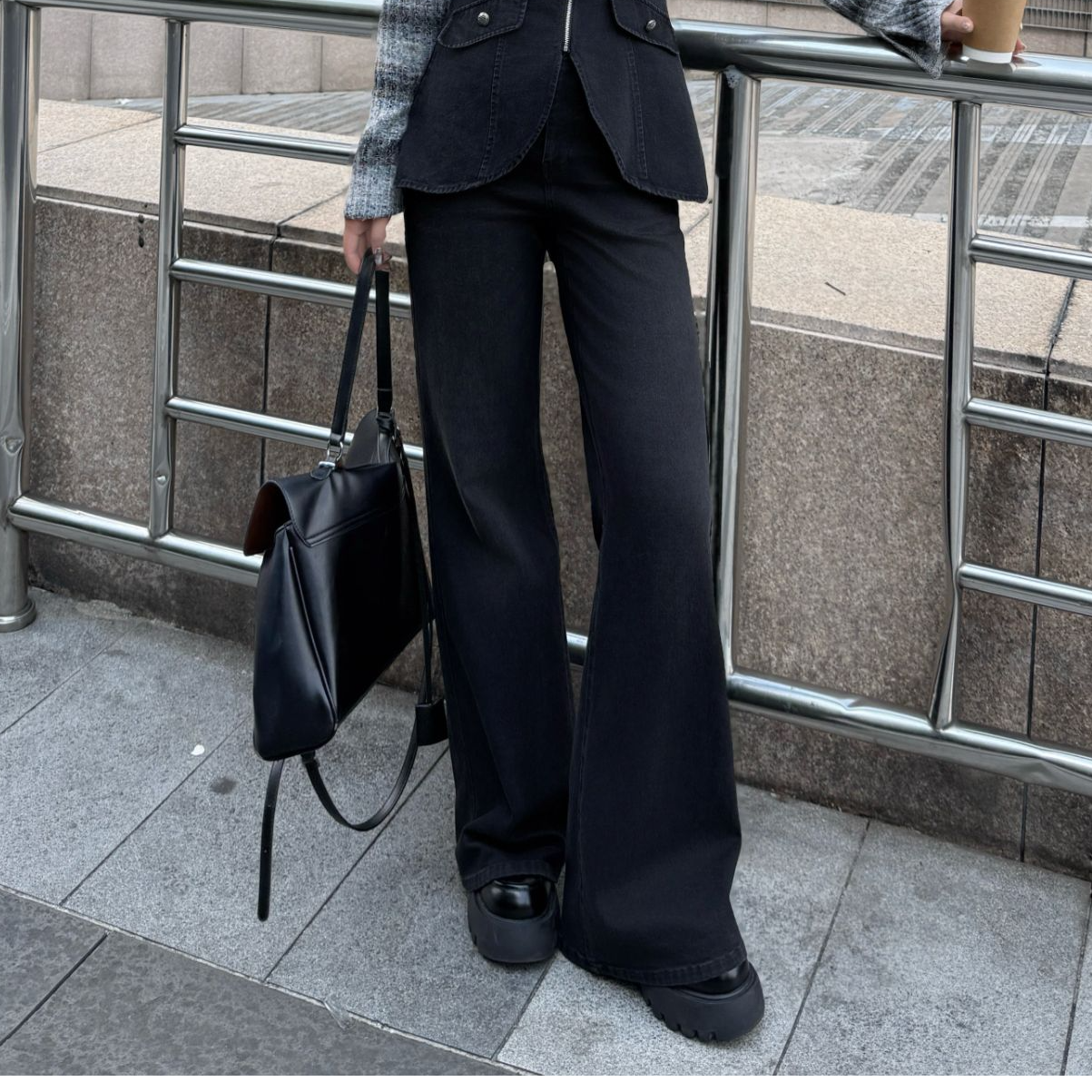 敏敏南岛风大码女装春秋时尚休闲牛仔裤胖mm显瘦黑色阔腿裤ZZM124