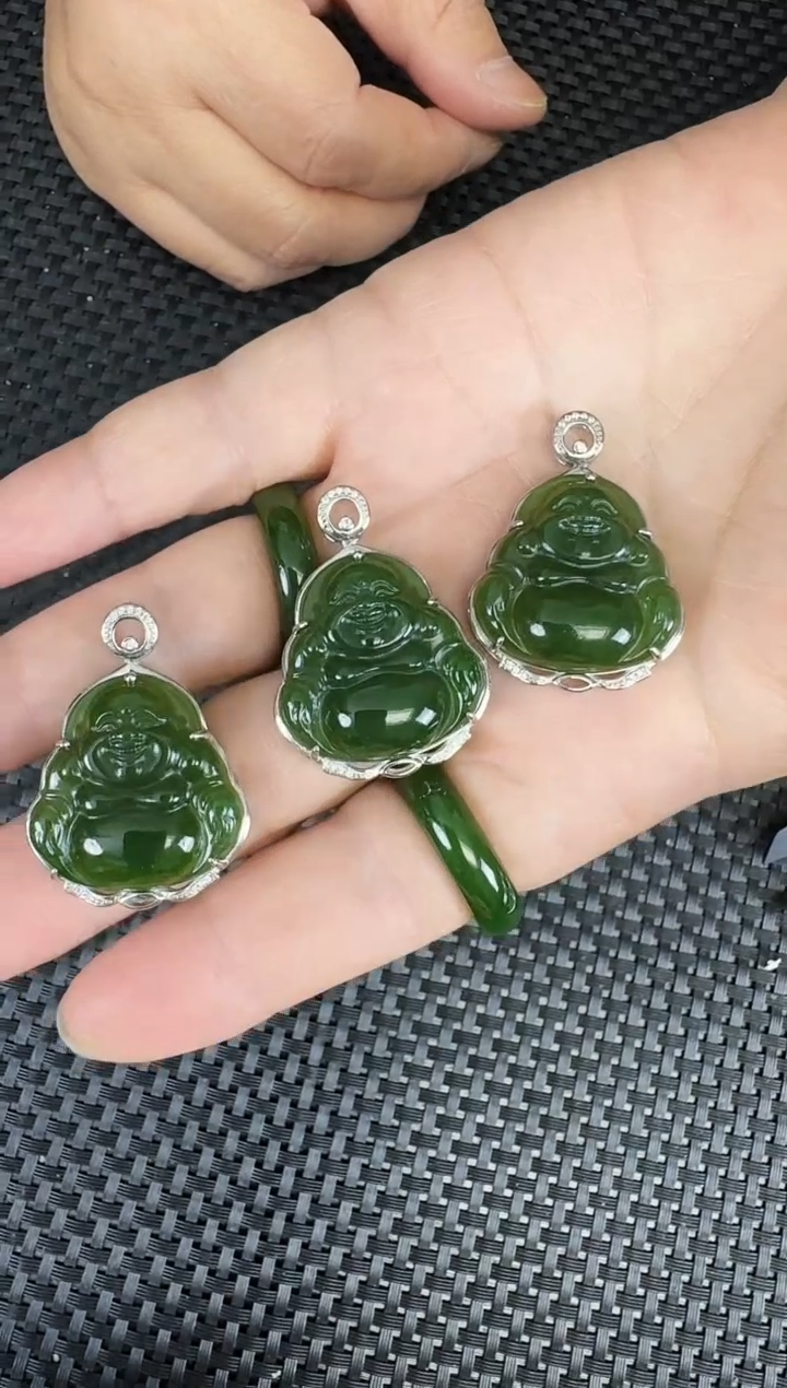 【闪购商品】和田玉（碧玉）吊坠银S925镶嵌多样性发一