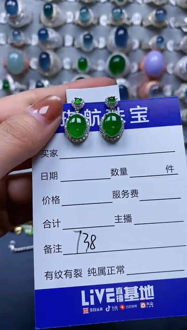【闪购商品】翡翠耳饰银S925镶嵌0738