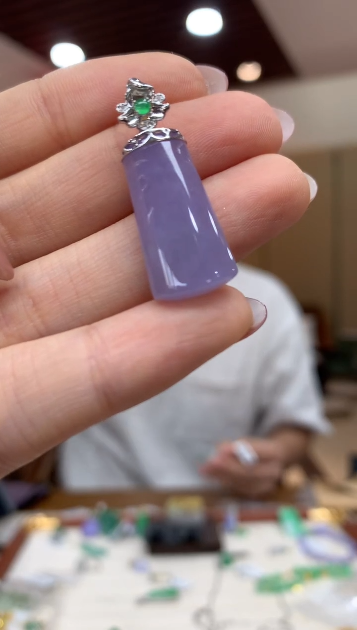 吊坠(不含链)18K金镶嵌翡翠无事牌