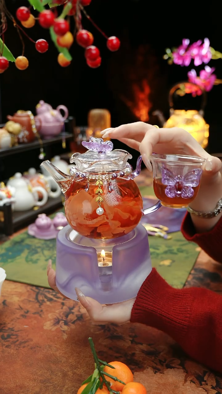 【闪购商品】紫色温茶台+茶壶+链子+杯子