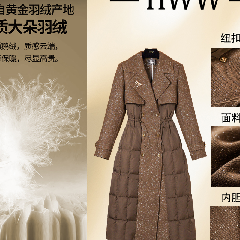 HWW白鹅绒（袖子已加绒）气质法式轻奢时尚收腰羽绒服DHZFF405976