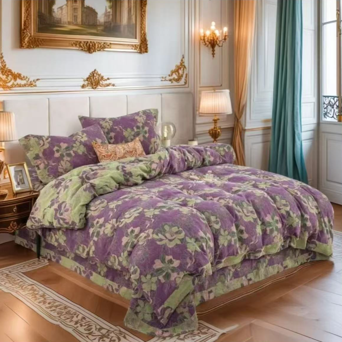 秋冬新款轻奢复古双层纱四件套--风华绝代紫高端高档上档次正品