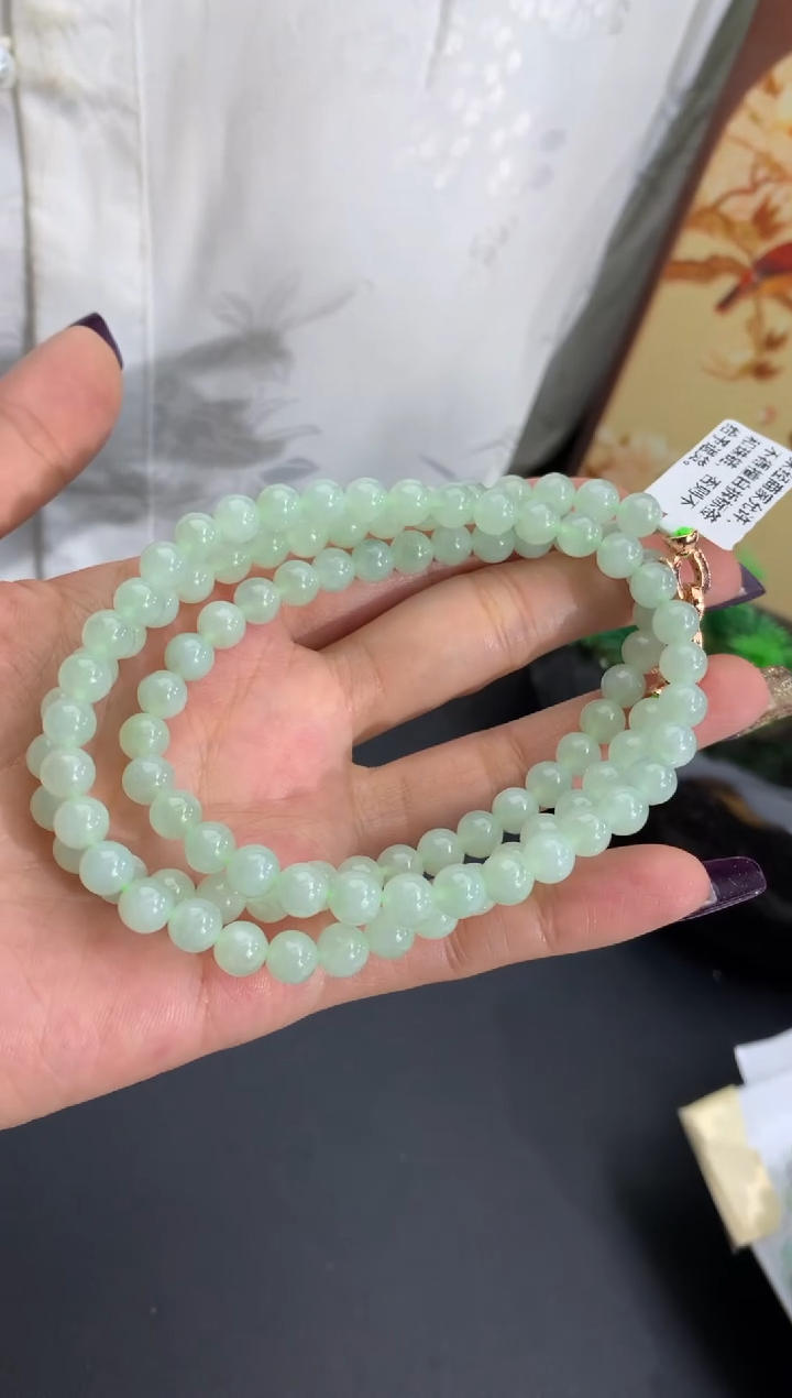 未镶嵌手串翡翠淡淡晴底 卡6.3mm